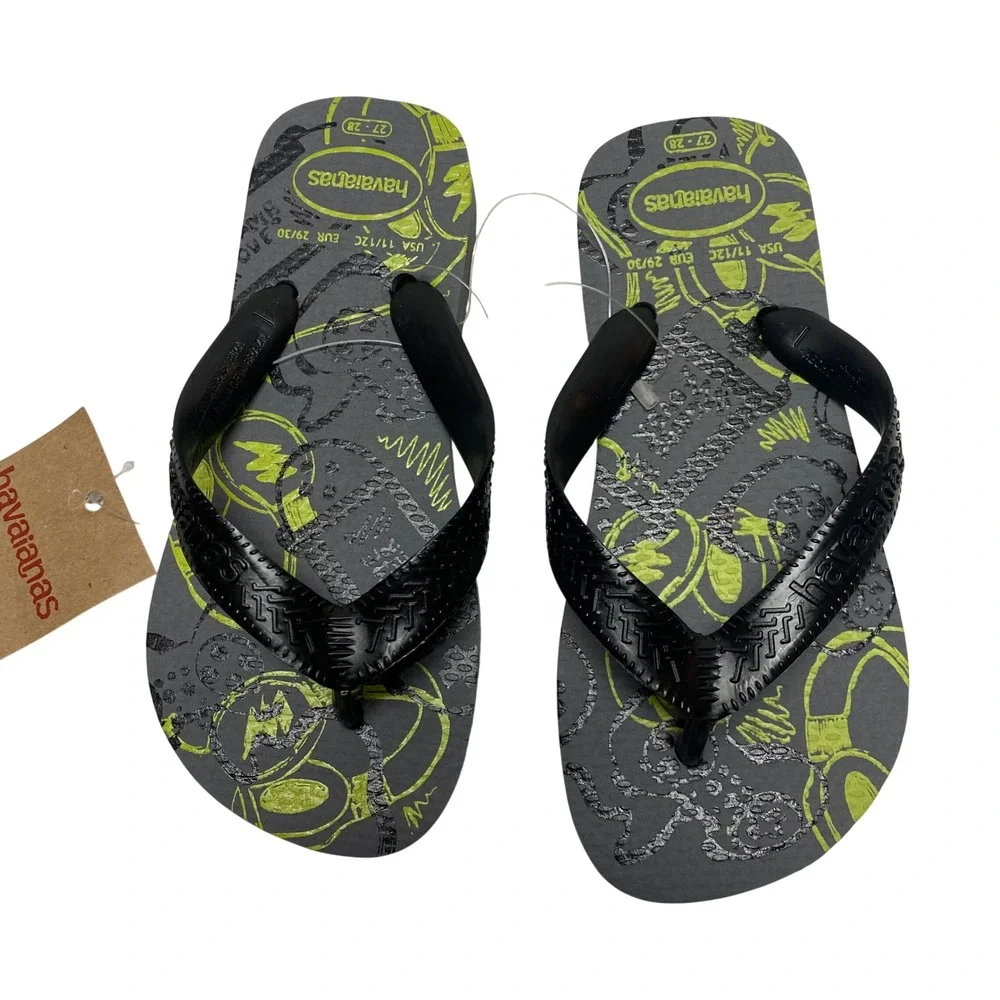 Havaianas Kids Game Over Flip Flops Grey Lime Green‎ Game Sandals 11/12C NWT